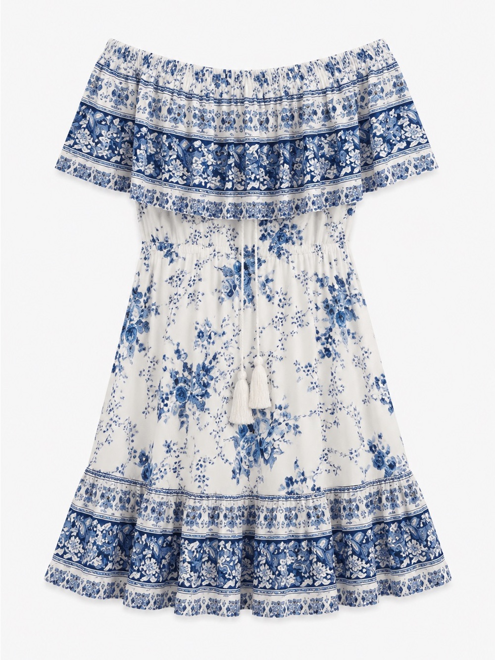 Blue and White Floral Off-Shoulder Women's dress
